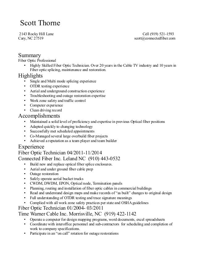 scott thorne resume fiber splicing technician