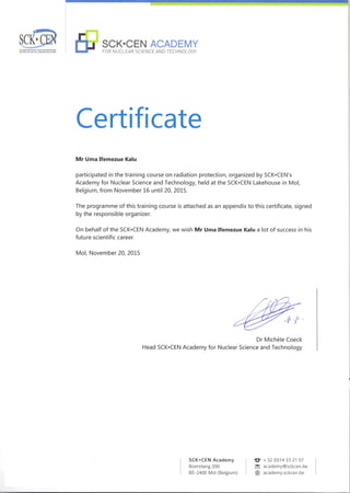 Radiation Protection Course Certificate