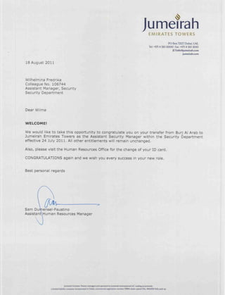 Letter of Emirates Towers Hotel
