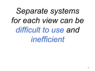 Separate systems
for each view can be
difficult to use and
inefficient
58
 