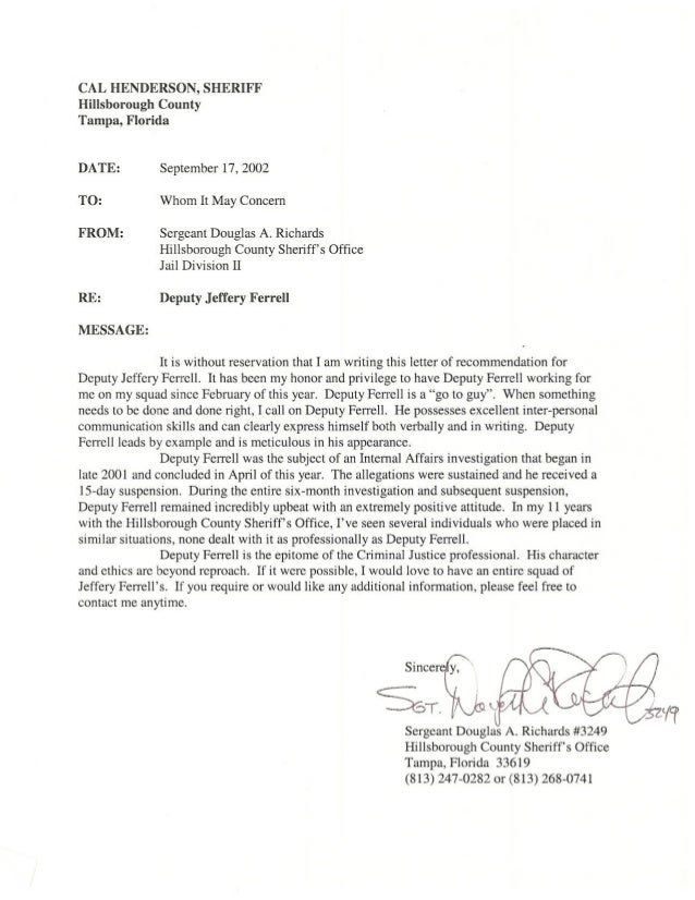 hcso letter of recommendation richards 2002 letter of recommendation for deputy sheriff