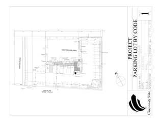 WINTONROAD
EXISTING BUILDING
SITE PLAN
SCALE: 1" = 10' -0"
FOR STAIRWELL
SEE DING. NO.2
8'-0"
200'-0"
2'-0"
M
4'-0" CONC. WALK
E
CKT 78
E
8'-0"
8'-0"
DS
DS DS
DS
DS
AREA DRAIN
DS
C
CC
C
C
C
C
C
C
D
B
B
B
C
AA
A
40'-0" 30'-0" 75'-0" 7'-0"
4'-0"
44'-0"
NEW WOOD FENCE
M
CKT 78
CKT 78
M
CKT 78
M
E
CONCRETE PORCH
E
E
5'-0"14'-0"
E
EE
F
F
F
TYPICAL 3" ALUM.
DOWNSPOUT
CONC. PAD
F
DS
SIGN 4 SPOT LIGHTS
ON CRT 5B
20'-0"
8"
PRECAST CONC. CURBS
M
2'-0"
M
EXISTING 48" MAPLE TO REMAIN
CKT 78
2'-0"
CKT 78
2'-0"
M
EXPAND WALKWAY
3'-0" TO 5'-0"
N
M CKT 78
CKT 78
E
CONC. CURB
8'-0"
8'-0"
8'-0"
8'-0"
8'-0"
5'-0" X 5'-0"
LANDING
8'-0"
8'-0"
5'-0"
3'-0"
LANDING
RAMP W. 1:12 SLOPE
ADDITIONAL LIGHTING
ADDITIONAL LIGHTING
ADDITIONAL LIGHTING
64'-0" 7 SPACES @ 8'-0" = 64'
20' RAMP 1:20 SLOPE
MED TEXTURED CONC.
1-1/2" X 38" HAND RAIL 12" OVERHANG
H.C SIGN
N
N N
N
MAIN SIGN
CCC
CC
C
2'-0"8'-0"
20'-81/16"
20'-0"
20'-0"
20'-0" COMPACT CARS ONLY
18'-0"
18'-0"
COMPACT CARS ONLY
8'-0"
8'-0"
18'-0"
18'-0"
18'-0"26'-0"
8'-0"8'-0"8'-0"8'-0"8'-0"8'-0"8'-0"8'-0"8'-0"8'-0"8'-0"
8'-0"
4 STEPS 7" X 12" W.
4 STEPS 7" X 12" W.
4 STEPS 7" X 12" W.
NEW ELEC.
TRANSFORMER
TEL.SVC. POLE
EX. STORM SEWER
SAN. MAN HOLE.
18'-0"
CincinnatiState1
PROJECT
PARKINGLOTBYCODE
 