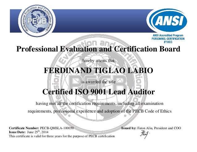 ISO-9001-Lead-Auditor Zertifikatsdemo