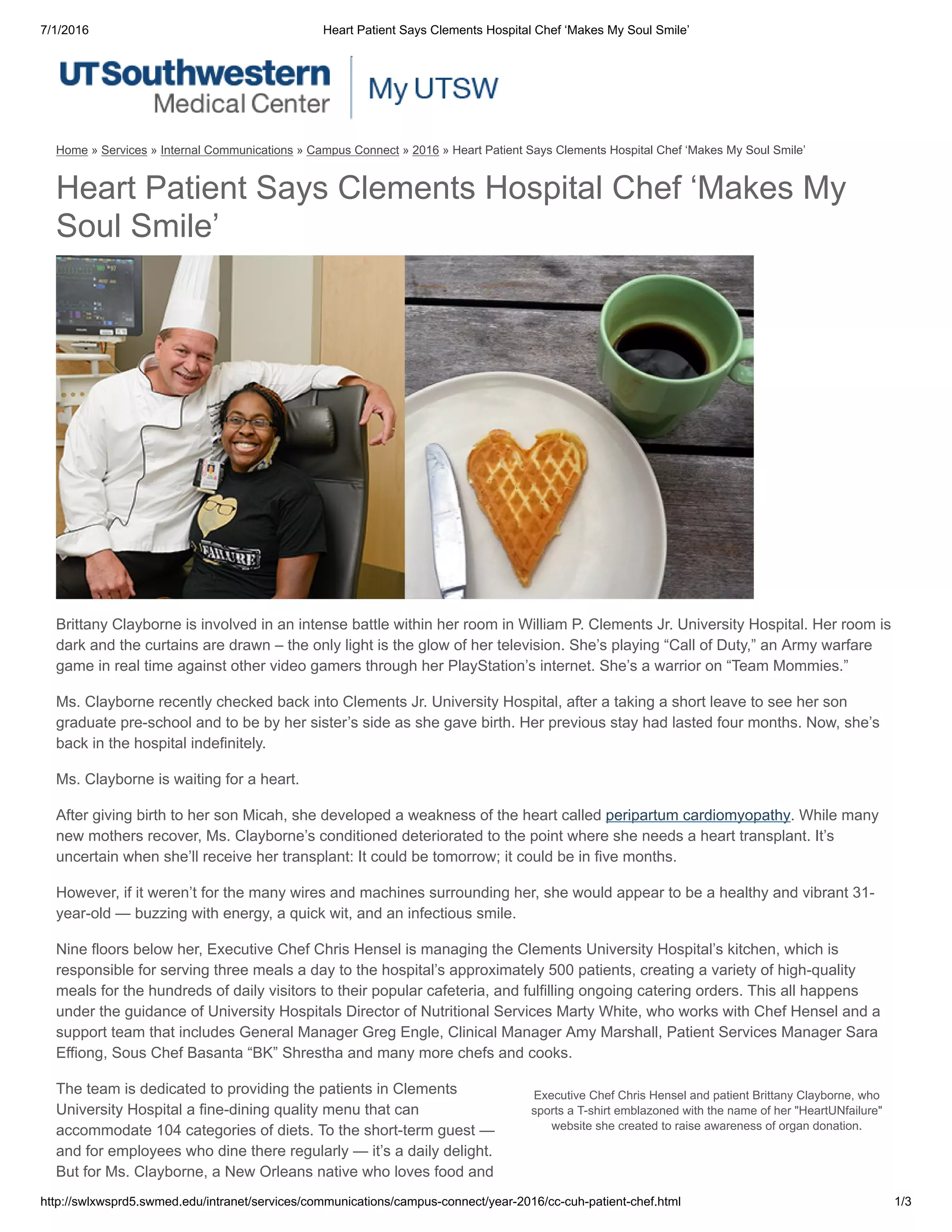 Heart Patient Says Clements Hospital Chef ‘Makes My Soul Smile’ | PDF ...