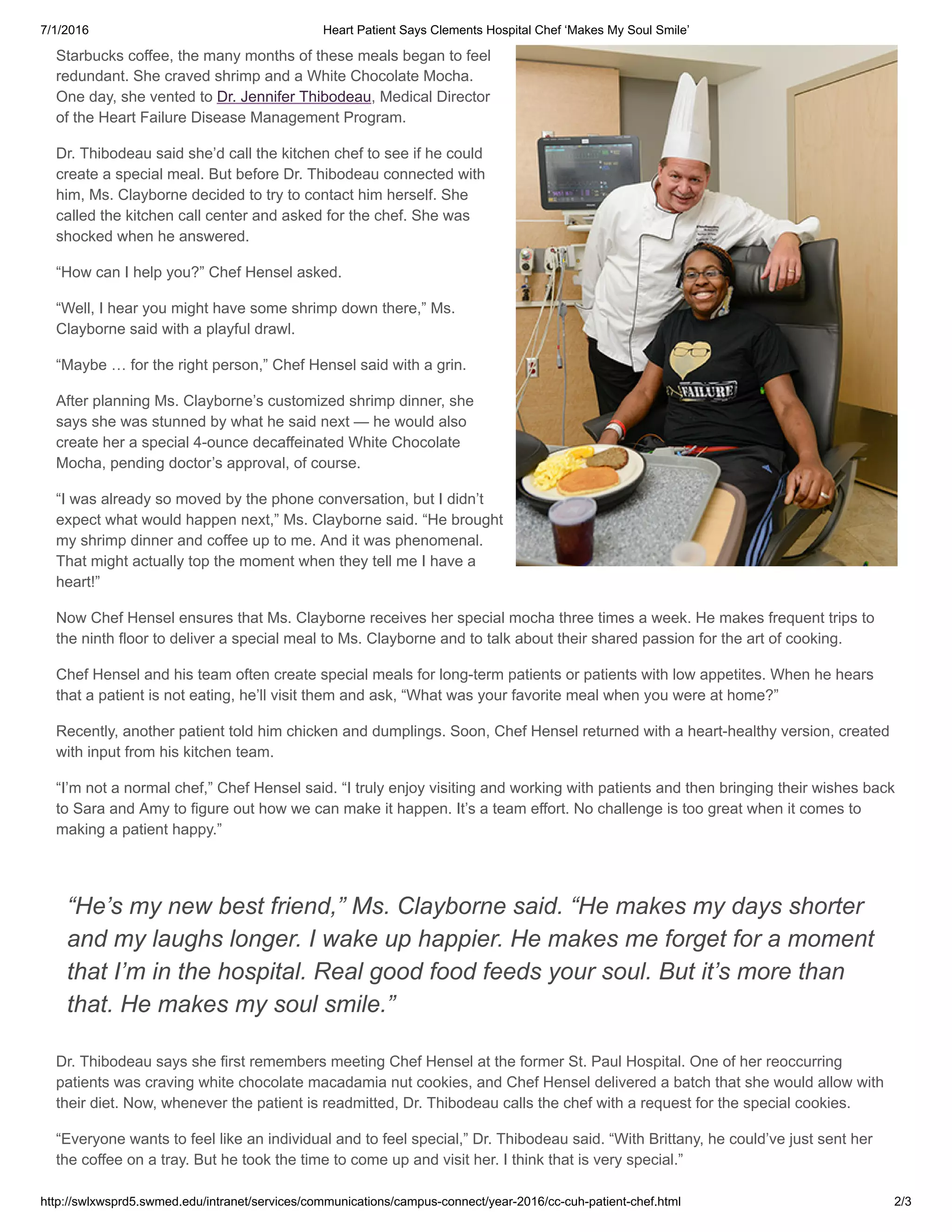 Heart Patient Says Clements Hospital Chef ‘Makes My Soul Smile’ | PDF ...