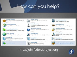 How can you help?




http://join.fedoraproject.org
 