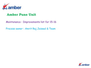 Maintenance : Improvements list for 15-16
Amber Pune Unit
Process owner : Amrit Raj Jaiswal & Team
 