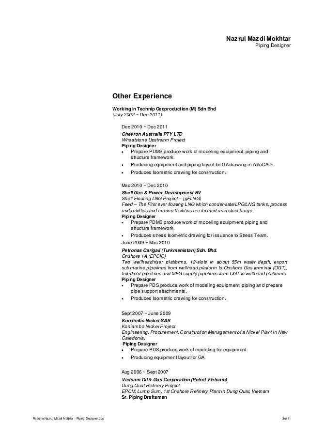 piping designer resume