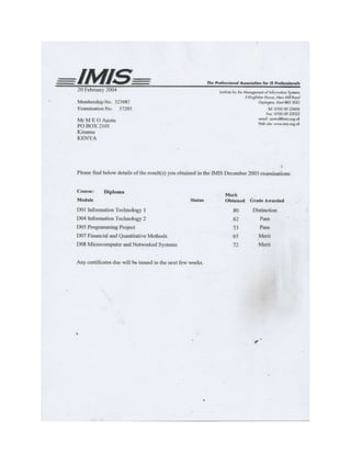 IMIS Diploma Results Slip