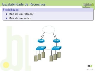 Escalabilidade de Recursivos
Flexibilidade
Mais de um roteador
Mais de um switch
117 / 135
 