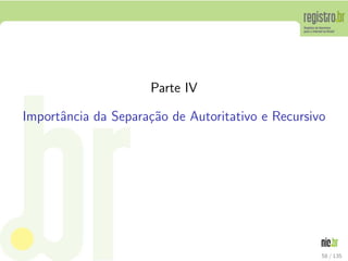 Parte IV
Importˆancia da Separa¸c˜ao de Autoritativo e Recursivo
58 / 135
 
