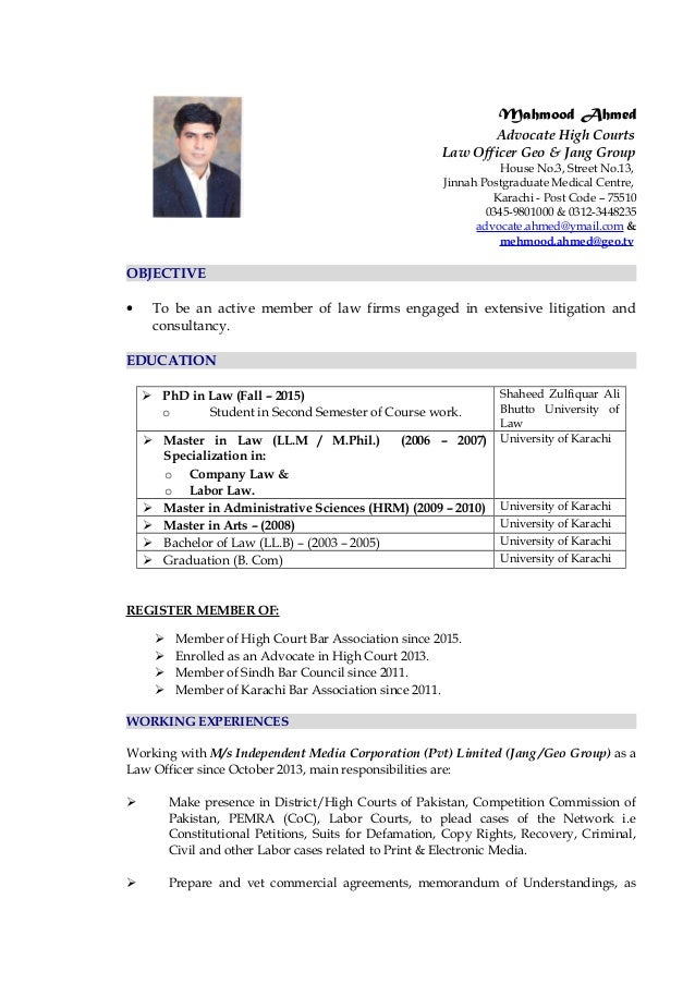 Mahmood Ahmed Cv Fresh Jan 2016