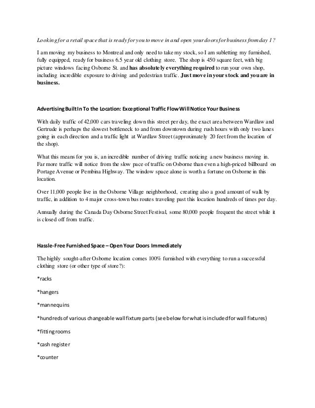 Furnished Rental Space Advertisement