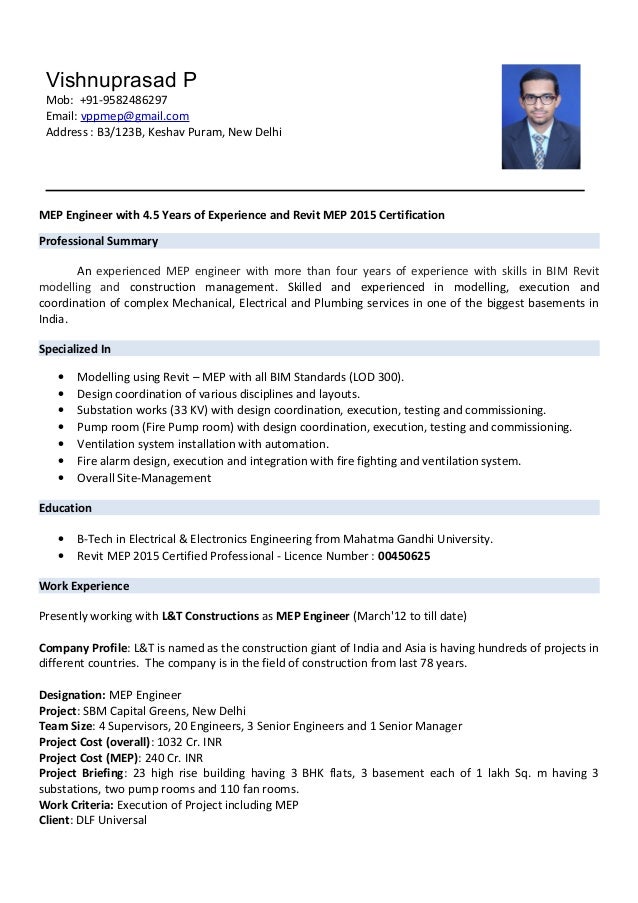 mep engineer with revit certification mep engineer resumes