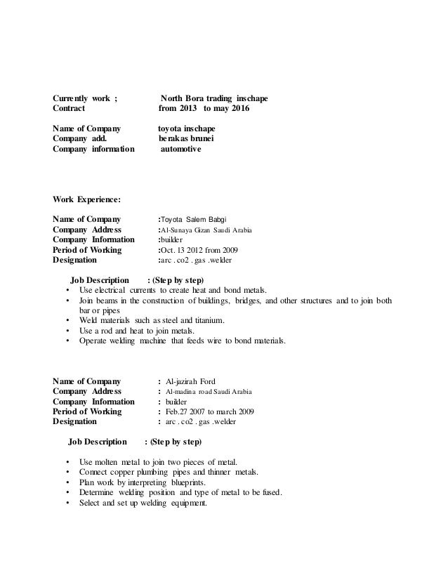 resume for welder