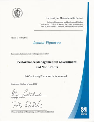 UMASS Performance Management certificate