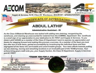 AC FIRST - Appreciation Certificate