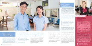 INTERNATIONAL PROGRAM OF UHS PROGRAMME INTERNATIONAL DE L’USS8 9
Sreyvin SENG
Étudiant du PI Médecine,
2ème
promotion du PI
IP Medicine student, 2nd
IP class
« Je souhaite me spécialiser en gynécolo-
gie-obstétrique. Je voudrais participer à
réduire le taux de mortalité des femmes
demonpaysàtraversdesactionsdepré-
vention, d’éducation, mais aussi et bien
sûr, l’apport de soins médicaux efficaces.
J’ai voulu intégrer le PI car je pense que
les activités qui y sont proposées me
seront bénéfiques et m’aideront à at-
teindre mon but. En plus des mises en
situation proposées pendant
les études de cas, les
sessions de simulation
nous enseignent les
bons réflexes,
les bonnes attitudes à avoir face à nos
patients, ainsi que des techniques qui
nous permettront de sauver des vies. »
“I aspire to specialize in gynecology-ob-
stetrics. I aim to help reducing thewomen
mortality rate in my country by preven-
tion, education, and effective care too.
I believe the listed courses are remarkably
valuable and will help achieve my goal.
Besides real-life situations discussed in
the case study sessions, simulation ses-
sions teach us safe reflexes and good be-
havioral habits in front of patients as well
as lifesaving techniques.”
Sambath CHEAB
Étudiant du PI Médecine,
1ère
promotion du PI
IP Medicine student, 1st
IP class
« Les visites régulières de professeurs
internationaux nous aident à faire pro-
gresser nos connaissances médicales et
à améliorer notre capacité de commu-
nication en anglais et en français, ce qui
devrait être bien utile pour notre avenir.
Étant maintenant en 5e
année, je me re-
trouve en position de pouvoir enseigner
cequej’aiapprisàmescadets,etdelespré
parer eux aussi à former les plus jeunes.
Le PI nous valorise
en nous encourageant
à transmettre nos
connaissances.
C’est cet esprit de partage qui nous ai-
dera à développer les Sciences de la San-
té au Cambodge. On commence déjà à
percevoir des effets positifs. »
“Foreignteachersareofcompellinginflu-
ence.Thanks to them, we can develop our
medical knowledge and our English and
French communication skills, this will be
very useful in the future.
Now in my 5th
year, I have the oppor-
tunity to teach younger students and
prepare them to become trainers.The
International Program encourages
us to share scientific knowledge and
sharing it will help us to develop fur-
ther Health sciences in Cambodia.
We are beginning to witness its im-
pact throughout this field.“
Erica CHIMELSKI
Grâce au PI, j’ai pu rencontrer des étudiants
cambodgiens, et appris beaucoup de mes
échanges avec eux, notamment sur les dif-
férences qui existent entre les systèmes
médicaux des États-Unis et du Cambodge.
Le PIenseigne aussi auxélèves à devenir des
enseignants et des leaders. Avec l’accent
mis sur l’enseignement ‘Peer to Peer’, les
étudiants peuvent organiser des séances de
Skill Lab et transmettre les connaissances
acquises aux autres élèves de la Faculté de
médecine.
Thanks to the IP, I came to know several
Cambodian students and to deepen my un-
derstanding of the differences between the
US and the Cambodian medical worlds. The
IP teaches the students to become teachers
and leaders. The idea behind is practical peer
teaching. Students can organize sessions and
trainings to give their classmates the chance
to develop their skills at the medical school.
Plus de portraits / More portraits
www.uhs.edu.kh/ir/uhs-portraits
Étudiante en médecine,
Volontaire au PI Médecine
Medical student,
Volunteer at the IP Medicine
Sreyvin SENG
Chef de classe
de la 2nde
promotion du PI
Class Leader
of the 2nd
IP class
Sambath CHEAB
Chef de classe
de la 1ère
promotion du PI
Class Leader
of the 1st
IP class
 