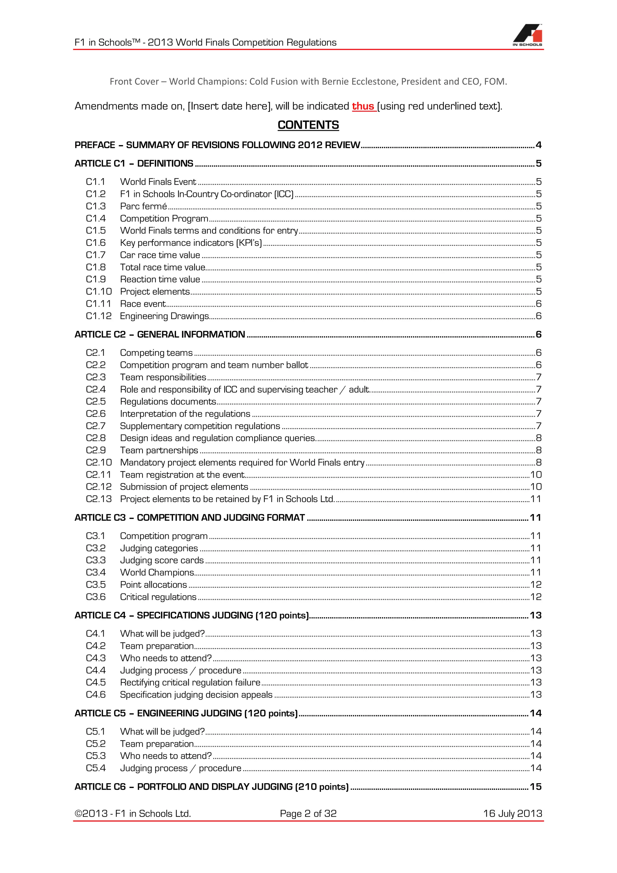 F1 in Schools World Finals Regulations 2013 | PDF