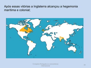 Após essas vitórias a Inglaterra alcançou a hegemonia
marítima e colonial;

O Império Português e a concorrência
internacional

20

 