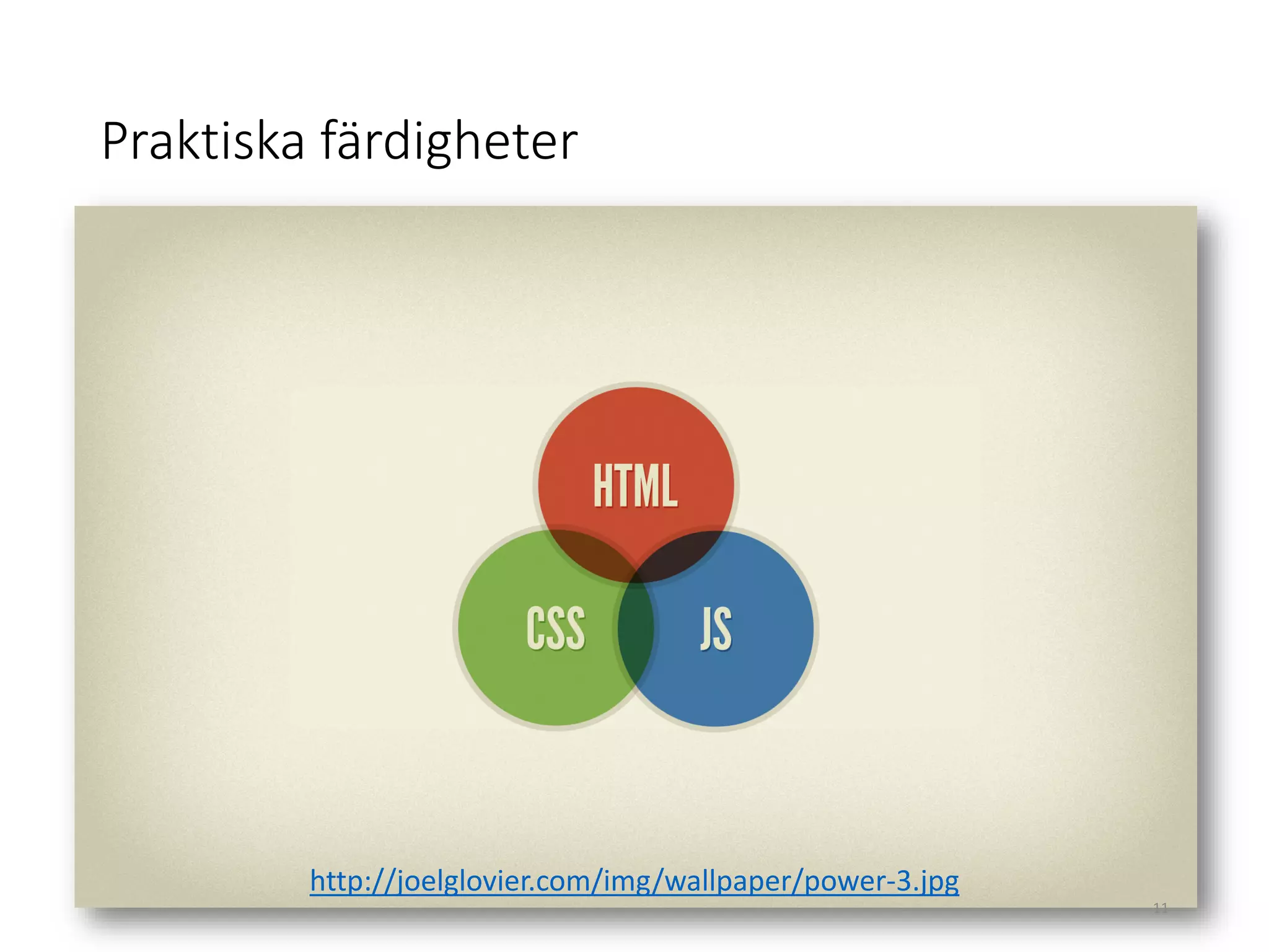 Praktiska färdigheter
http://joelglovier.com/img/wallpaper/power-3.jpg
11
 