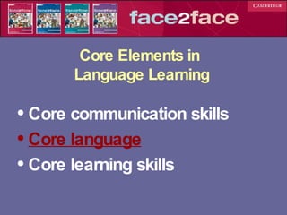 Core Elements in  Language Learning Core communication skills Core language Core learning skills 