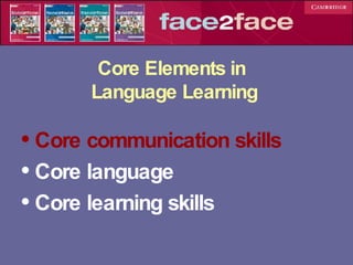 Core Elements in  Language Learning Core communication skills Core language Core learning skills 
