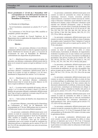 JOURNAL OFFICIEL DE LA REPUBLIQUE ALGERIENNE N° 23
5 Ramadhan 1443
6 avril 2022
9
Décret présidentiel n° 22-143 du 2 Ramad...