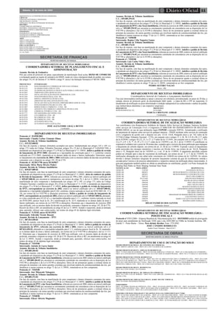 Sábado, 15 de maio de 2004 11Diário Oficial
MATEMÁTICA E A CONSTRUÇÃO DA CIDADANIA
CIÊNCIAS
CIÊNCIAS NATURAIS E CIDADANIA.
SER HUMANO E SAÚDE.
CIÊNCIAS E OUTRAS ATIVIDADES HUMANAS
HISTÓRIA
CONHECIMENTO HISTÓRICO.
HISTÓRIA, CIDADANIA E GRUPOS SOCIAIS.
HISTÓRIA ENSINO E APRENDIZAGEM.
GEOGRAFIA
GEOGRAFIA E MUNDO SOCIAL.
GEOGRAFIA ENSINO E APRENDIZAGEM.
GEOGRAFIA E COTIDIANO.
ARTE
ARTE E EDUCAÇÃO.
ARTE E COTIDIANO.
ARTE E CONHECIMENTO.
EDUCAÇÃO FÍSICA
EDUCAÇÃO FÍSICA E CULTURA.
EDUCAÇÃO FÍSICA E CONHECIMENTO.
EDUCAÇÃO FÍSICA E CIDADANIA.
(15, 18 e 19/05)
DEPARTAMENTO DE RECEITAS MOBILIÁRIAS
COORDENADORIA SETORIAL DE PLANEJAMENTO FISCAL E
ADMINISTRAÇÃO
Assunto: Revisão de Estimativa
Pelo que consta do protocolo em pauta, especialmente da manifestação fiscal acima, DEIXO DE CONHECER
a reclamação quanto ao regime de estimativa do ISSQN, tendo em vista a intempestividade do pedido, nos termos
dos artigos 74 e 81 do Decreto nº 14.590/04 e artigo 4º, inciso I da Instrução Normativa nº 001/04- DRM.
PROTOCOLO INTERESSADO
04/10/12140 ESTACIONAMENTO E COMÉRCIO DE VEÍCULOS CATEDRAL
04/10/12153 ACADEMIA NADO LIVRE SC LTDA
04/10/12429 ACADEMIA DE GINÁSTICA E MUSCULAÇÃO VIEIRA E ZAPELINI SC LTDA
04/10/12647 THIPOS SOLUÇÕES GRÁFICAS LTDA
04/10/13254 ESCOLA DE EDUCAÇÃO INFANTIL DIMENSÃO SC LTDA
04/10/13282 ESTACIONAMENTO REAL LTDA - ME
04/10/13556 SERFAUL ASSISTÊNCIA TÉCNICA LTDA
04/10/13774 AMIGOS DO SOL BAR E RESTAURANTE LTDA
04/10/13914 ESCOLA DE EDUCAÇÃO INFANTIL APRENDER BRINCANDO SC LTDA
04/10/14404 ESTACIONAMENTO PALORCA’S LTDA – ME
04/10/14887 BORRACHARIA E COMÉRCIO L J LTDA – ME
04/10/14906 ADVANSYS TPS COMÉRCIO E ASSISTÊNCIA TÉCNICA LTDA
04/10/15902 COMERCIAL FOTORELLI LTDA – ME
04/10/17771 NEPASSESSORIAADUANEIRA LTDA
04/10/18393 G H COMERCIAL LTDA – ME
04/10/19156 MJ COMERCIAL LTDA – ME
04/10/19710 MJ COMERCIAL LTDA – ME
04/10/19416 AUTO POSTO MUG LTDA
04/10/19417 AUTO POSTO SANTA LETÍCIA LTDA
JOSÉ ALEXANDRE GRAÇA BENTO
Coordenador
DEPARTAMENTO DE RECEITAS IMOBILIÁRIAS
Protocolo nº: 014558/2002
Interessado: Claudia Carbas Clemente Olmos
Assunto: Revisão de Tributos Imobiliários
C.C.: 015.523.000/02
Em face do exposto, e demais elementos acostados aos autos, fundamentado nos artigos 145 e 149, c/c
artigo 173, todos do Código Tributário Nacional, artigos 28 e 33 da Lei Municipal nº 5.626/85(CTM), e
atendendo aos dispositivos dos artigos 57 a 59 da Lei Municipal nº 11.109/01, defiro o pedido de revisão
do lançamento do IPTU/2002, alterando-se o tipo/padrão de construção para C-1.1, conforme vistoria
realizada em 27/11/2003, mantendo-se os demais dados de áreas e fatores inalterados. Determino sejam
os lançamentos dos exercícios de 2003 e 2004 retificados com os mesmos dados da decisão ora proferida,
consoante com o disposto no artigo 145, III do CTN.
Protocolo nº: 02/201/1798 anexo 03/10/9017
Interessado: Silvia Maria Silveira Podavi
Assunto: Revisão de Tributos Imobiliários
C.C.: 039.037.000-02
Em face do exposto, com base na manifestação do setor competente e demais elementos constantes dos autos,
e atendendo aos dispositivos dos artigos 57 a 59 da Lei Municipal nº 11.109/01, deixo de conhecer do pedido
de Revisão do lançamento – IPTU, referente aos exercícios de 1998 a 2001, relativo ao imóvel codificado sob
n° 039.037.000-02, por encontrar-se intempestivo, nos termos do artigo 70, I, da Lei 11.109/01. Com base na
manifestação do setor competente e fundamentado nos artigos 145 e 149, c/c artigo 173, todos do Código
Tributário Nacional, e também nos artigos 20 a 24 da Lei Municipal nº 11.111/01, e atendendo aos dispositivos
dos artigos 57 a 59 da Lei Municipal nº 11.109/01, defiro parcialmente o pedido de revisão do lançamento
do IPTU, correspondente ao exercício de 2002, relativo ao imóvel codificado sob o n.º 039.037.000-02,
alterando-se o tipo/padrão/subpadrão para C-2.1, conforme vistoria realizada no local em 05/03/2003 (fls. 17 a
19), nos termos da Lei 9.927/98 (e alterações posteriores). Defiro o pedido de revisão do lançamento do
IPTU, correspondente ao exercício de 2003, relativo ao imóvel codificado sob o nº 039.037.000-02, alterando-
se a área construída para 433,42 m² e o tipo/padrão/subpadrão para C-2.1, conforme vistoria realizada no local
em 05/03/2003, parecer fiscal às fls. 20 e manifestação às fls. 42-V, mantendo-se os demais dados de áreas e
fatores inalterados, nos termos da Lei 9.927/98 (e alterações). Determino que o lançamento do exercício 2004
seja retificado, com os mesmos dados da decisão ora proferida, consoante o disposto no artigo 145, III do CTN.
Recorro de ofício à JRT, em atendimento ao artigo 63 da Lei 11.109/01, ficando o requerente, desde já intimado
para, querendo, oferecer suas contra-razões, nos termos do artigo 65 do diploma legal retrocitado.
Protocolo nº: 9.193/02 anexo 03/10/15924
Interessado: Edivaldo Vicente Bassani
Assunto: Revisão de Lançamento – IPTU
C.C.: 007.814.450-02
Em face do exposto, com base na manifestação do setor competente e demais elementos constantes dos autos,
e atendendo aos dispositivos dos artigos 57 a 59 da Lei Municipal nº 11.109/01, defiro o pedido de revisão do
lançamento do IPTU, referente aos exercício de 2002 e 2003, relativo ao imóvel codificado sob o nº
007.814.450-02, alterando-se o tipo/padrão/subpadrão para C-1.5, conforme parecer fiscal às fls. 10, mantendo-
se os demais dados de áreas e fatores inalterados, nos termos da Lei nº 9.927/98 (e alterações) e da Lei 11.111/
01. Determino que o lançamento do exercício de 2004 seja retificado, com os mesmos dados da decisão ora
proferida, consoante o disposto no artigo 145, III do CTN. Recorro de ofício à JRT, em atendimento ao artigo 63
da Lei 11.109/01, ficando o requerente, desde já intimado para, querendo, oferecer suas contra-razões, nos
termos do artigo 65 do diploma legal retrocitado.
Protocolo nº: 73539/00
Interessado: Antonio de Lucca Junior
Assunto: Revisão de Tributos Imobiliários
C.C.: 055.085.204-02
Em face do exposto, com base na manifestação do setor competente e demais elementos constantes dos autos,
e atendendo aos dispositivos dos artigos 57 a 59 da Lei Municipal nº 11.109/01, indefiro o pedido de Revisão
de Lançamento do IPTU e das Taxas Imobiliárias, referente ao exercício de 2000, relativo ao imóvel codificado
sob o n.º 055.085.204-02 por encontrar-se corretamente constituído em consonância com as disposições da Lei
9.927/98 (e alterações) e da Lei 6.355/90 (e alterações). Deixo de me pronunciar quanto a eventual ofensa ao
princípio da isonomia e de outras questões correlatas que envolvam matéria de constitucionalidade das leis, por
obediência à norma expressa no artigo 73 da Lei 11.109/01, remetendo-as ao foro competente.
Protocolo nº: 73545/00
Interessado: José Mitsuyuki Nakagawa
Assunto: Revisão de Tributos Imobiliários
C.C.: 055.085.373-02
Em face do exposto, com base na manifestação do setor competente e demais elementos constantes dos autos,
e atendendo aos dispositivos dos artigos 57 a 59 da Lei Municipal nº 11.109/01, indefiro o pedido de Revisão
de Lançamento do IPTU e das Taxas Imobiliárias, referente ao exercício de 2000, relativo ao imóvel codificado
sob o n.º 055.085.273-02 por encontrar-se corretamente constituído em consonância com as disposições da Lei
9.927/98 (e alterações) e da Lei 6.355/90 (e alterações). Deixo de me pronunciar quanto a eventual ofensa ao
princípio da isonomia e de outras questões correlatas que envolvam matéria de constitucionalidade das leis, por
obediência à norma expressa no artigo 73 da Lei 11.109/01, remetendo-as ao foro competente.
Protocolo nº: 73548/00
Interessado: Eliezer Silvério Maginador
Assunto: Revisão de Tributos Imobiliários
C.C.: 055.085.294-02
Em face do exposto, com base na manifestação do setor competente e demais elementos constantes dos autos,
e atendendo aos dispositivos dos artigos 57 a 59 da Lei Municipal nº 11.109/01, indefiro o pedido de Revisão
de Lançamento do IPTU e das Taxas Imobiliárias, referente ao exercício de 2000, relativo ao imóvel codificado
sob o n.º 055.085.294-02 por encontrar-se corretamente constituído em consonância com as disposições da Lei
9.927/98 (e alterações) e da Lei 6.355/90 (e alterações). Deixo de me pronunciar quanto a eventual ofensa ao
princípio da isonomia e de outras questões correlatas que envolvam matéria de constitucionalidade das leis, por
obediência à norma expressa no artigo 73 da Lei 11.109/01, remetendo-as ao foro competente.
Protocolo nº: 73550/00
Interessado: Regina Célia Nogueira Gomes
Assunto: Revisão de Tributos Imobiliários
C.C.: 055.085.176-02
Em face do exposto, com base na manifestação do setor competente e demais elementos constantes dos autos,
e atendendo aos dispositivos dos artigos 57 a 59 da Lei Municipal nº 11.109/01, indefiro o pedido de Revisão
de Lançamento do IPTU e das Taxas Imobiliárias, referente ao exercício de 2000, relativo ao imóvel codificado
sob o n.º 055.085.176-02 por encontrar-se corretamente constituído em consonância com as disposições da Lei
9.927/98 (e alterações) e da Lei 6.355/90 (e alterações).
Protocolo nº: 73549/00
Interessado: Luiz Carlos Vidal e Silva
Assunto: Revisão de Tributos Imobiliários
C.C.: 055.085.420-02
Em face do exposto, com base na manifestação do setor competente e demais elementos constantes dos autos,
e atendendo aos dispositivos dos artigos 57 a 59 da Lei Municipal nº 11.109/01, indefiro o pedido de Revisão
de Lançamento do IPTU e das Taxas Imobiliárias, referente ao exercício de 2000, relativo ao imóvel codificado
sob o n.º 055.085.420-02 por encontrar-se corretamente constituído em consonância com as disposições da Lei
9.927/98 (e alterações) e da Lei 6.355/90 (e alterações). Deixo de me pronunciar quanto a eventual ofensa ao
princípio da isonomia e de outras questões correlatas que envolvam matéria de constitucionalidade das leis, por
obediência à norma expressa no artigo 73 da Lei 11.109/01, remetendo-as ao foro competente.
PEDRO SEITIRO NAGAO
Diretor / DRI
DEPARTAMENTO DE RECEITAS IMOBILIÁRIAS
Coordenadoria Setorial de Cadastro e Lançamento Imobiliário
Fica o(a) interessado(a) notificado(a) a sanear o processo em referência, providenciando, no prazo de 20 dias, a
juntada, através do protocolo geral, de documentação hábil sendo: a cópia do RG e CPF do requerente; O
atendimento da notificação no prazo determinado é condição indispensável ao conhecimento e análise do pedido,
cuja inobservância determina o seu respectivo arquiva(o).
REQUERENTE PROTOCOLO
ROSSI RESIDENCIAL S/A 03/10/16069
MÁRCIA CRISTIANE AMBAR
Coordenadora
DEPARTAMENTO DE RECEITAS MOBILIÁRIAS
COORDENADORIA SETORIAL DE FICALIZAÇÃO MOBILIÁRIA
Aos contribuintes e/ou Responsaveis Solidários do Imposto Sobre Serviços de Qualquer Natureza Incidente
sobre serviços de Construção Civil e Congeneres O DIRETOR DO DEPARTAMENTO DE RECEITAS
MOBILIÁRIAS, no uso de suas atribuições legais EXPEDE o presente EDITAL, formalizando a notificação
de lançamento do imposto sobre serviços de qualquer natureza – ISSQN incidente sobre serviços de construção
civil e congêneres de acordo com o disposto nos arts. 121,II; 124,II, Parágrafo único e art. 142, todos da lei
5172/66 (Código Tributário Nacional – CTN), em conjunto com o artigos 11, I, 26, 30, I,31,II e 84, § 1º, todos
da lei 8230/94, e artigos 10,I,22, 25, I e 27, § 1º todos da lei 11110/01, em conjunto com os artigos 14,§ 1º, XV,
21,§ 2º, § 6º, I, II, 7º, 25, IV e 27, I, § 1º, todos da lei 11829/03 e art. 28, I, da lei 11109/01. O contribuinte ou
responsável solidário tem o prazo de 30 (trinta) dias, contados após o terceiro dia desta publicação para impugnar
o lançamento do referido imposto, nos termos do art. 23, III da Lei 11109/01. Expirado o prazo os lançamentos
serão acrescidos dos encargos moratórios e inscritos em Divida Ativa, nos termos do art. 54,I,II, Parágrafo
único e 55, Parágrafo único da lei 11829/03 c.c. o art. 33 da lei 11109/01. O pagamento parcelado somente
poderá ser efetuado após a data do vencimento da notificação, nos termos do art. 1º, § 1º, da lei 11438/02. As
notificações abrangidas por este edital terão vencimento em 14/06/04 nos termos da lei 11829/03. Os valores
devidos e demais elementos integrante do presente lançamento constam da guia de recolhimento emitida e
enviada pelos Correios e do processo administrativo e respectivo número da notificação abaixo mencionados. A
guia para pagamento também poderá ser obtida no atendimento ao contribuinte, guichê 3 ou Posto Avançado do
Shoping Dom Pedro ou Horto Shoping Terminal Ouro Verde.
NOTIFICAÇÃO PROT.APROV. RESPONSÁVEL
220.001.493 15107/84 ANA RAQUEL DE PAULA
220.001.494 40050/91 METRUM PROJETO E CONSTRUÇÃO LTDA
220.001.495 28076/91 METRUM PROJETO E CONSTRUÇÃO LTDA
220.001.496 20207/52 ARACY EDO GAMBETTA
220.001.497 10/12714/04 ADELINO DIAS MARQUES
220.001.498 20592/98 MAURO DE SOUZA FREIRE
220.001.499 54945/96 JOSE CARLOS GARCIA
220.001.500 54495/96 JOSE CARLOS GARCIA
220.001.501 19294/98 BENEDITO SOARES DA SILVA
220.001.502 3598/63 CONDOMINIO EDIFICIO BERMUDAS
220.001.503 8944/99 EDUARDO CARVALHO
220.001.504 8944/99 EDUARDO CARVALHO
220.001.505 23624/94 IRMANDADE DE MISERICORDIA DE CAMPINAS
220.001.506 18246/02 LUIS ANTONIO CASTELLI
220.001.507 33892/99 MARIO LUIZ GATTI PAGANO BRUNDO
220.001.508 63430/91 ROGÉRIO GERIN NASRALLA
HÉLIO PATRÍCIO DOS SANTOS
Coordenador Setorial
DEPARTAMENTO DE RECEITAS MOBILIÁRIAS
COORDENADORIA SETORIAL DE FISCALIZAÇÃO MOBILIÁRIA -
POSTO FISCAL I
Protocolo nº 07013/2004 – Empresa Brasileira de Telecomunicações S/A – DEFERIDO pedido de prorrogação
de prazo para atendimento da Notificação 14301 para o dia 24/05/2003 às 9:00hs na Avenida Anchieta, 200 ,
Guichê 3 – Porta Aberta – Térreo. Para dirimir dúvidas: Fone: 3735.0582
JOSÉ CÂNDIDO RODRIGUES
Auditor Fiscal Tributário - Matr.63214-7
DEPARTAMENTO DE USO E OCUPAÇÃO DO SOLO
DEFIRO PROJETO DE REGUL. DE CONSTRUÇÃO COMERCIAL
PROT. 40095/01 AIRTON L DIZ – PROT. 04/11/1052 VALDEIR D DE ALMEIDA
DEFIRO PROJETO DE REGUL. AMPLIAÇÃO RESIDENCIAL
PROT. 71576/01 JOSE DE ALMEIDA – PROT. 03/10/61268 ADRIANA F CONSULIN – PROT. 03/11/2466 MARIA DA N FERREIRA –
PROT. 03/11/2878 RENATO S TEIXEIRA – PROT. 03/11/5423 JOSE AP. RAMOS PRAZER – PROT. 04/11/773 IRACI E F MACHADO
DEFIRO PROJETO DE CONSTR. RESIDENCIAL
PROT. 03/10/70913 IVONE G VILLALVA – PROT. 04/11/957 AF ARQUITETURA ENGª E COMERCIO LTDA – PROT. 04/11/1498
SYLVIA R B DE MEIRELLES – PROT. 04/11/1919 CARLOS F FONTANELLI JR – PROT. 04/11/2127 ADRIANA A DA FONSECA –
PROT. 04/11/2683 FRANCISCO DAC VIANA – PROT. 04/11/2694 JOSE C BOSCO – PROT. 04/11/2708 HOMEM DE MELO & KITAUCHI
PROJETOS E OBRAS LTDA – PROT. 04/11/2830 JOAO B ROQUE JR – PROT. 04/11/2831 JOSE J DA SILVA
DEFIRO PROJETO DE REGUL. RESIDENCIAL
PROT. 04/11/2478 VITOR C DA S PASSOS
DEFIRO PROJETO DE REGUL. DE AMPLIAÇÃO COMERCIAL
PROT. 03/11/1055 LUIZ AP. BORDIN – PROT. 04/11/2303 ABELAR J DOMINGUES – PROT. 03/11/1946 HUNTER DOUGLAS DO
BRASIL LTDA
DEFIRO PROJETO DE AMPLIAÇÃO E REGUL. HABIT. MULTIF. VERTICAL
PROT. 02/10/4661 DICKERSON PEREIRA
INDEFERIDOS
PROT. 04/10/8609 TRANSLAB SERVIÇOS LTDA – PROT. 04/10/9104 ERNESTO NISTA JR – PROT. 04/10/9507 COMERCIO DE
PNEUS TRÊS AVENIDAS LTDA – PROT. 04/10/16406 JOSE B SOBRINHO – PROT. 03/11/1208 DINIZ COLOMBO – PROT. 04/11/
2075 NIRCE T AUGUSTO – PROT. 04/11/2570 FERNANDO T FURUZAWA
INDEFIRO COM BASE PARAGRAFO 1º DO ARTIGO 35 DA LEI COMPLEMENTAR Nº 9/2003
PROT. 03/10/53061 APARECIDO N DE ALMEIDA – PROT. 03/11/1895 DELCIDIO BININ – PROT. 03/11/5804 ANTONIO M SOBRI-
NHO – PROT. 03/11/2923 CARLOS R DE FARIA – PROT. 03/11/2929 IGREJA PRESBITERIANA INDEPENDENTE DA VILA IPÊ –
PROT. 03/11/4684 CLAUDIA R GOZZI – PROT. 03/11/4601 COEDIF COM. E EDIFICAÇÕES LTDA – PROT. 03/11/5942 CACILDA
DIAS – PROT. 03/10/53493 LIDER COM. E AGRÍCOLA LTSA – PROT. 02/10/5266 MARIAAP. COUDRY – PROT. 03/11/3818 OSVAL-
 