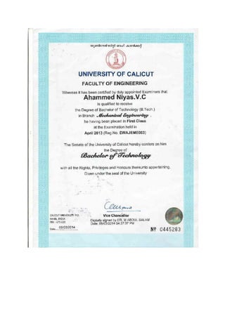 b tech degree certificate.