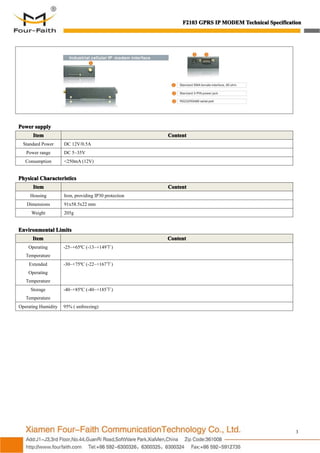 F2103 gprs ip modem technical specification