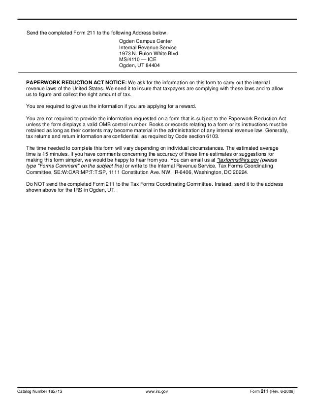 sims232 irs form 211