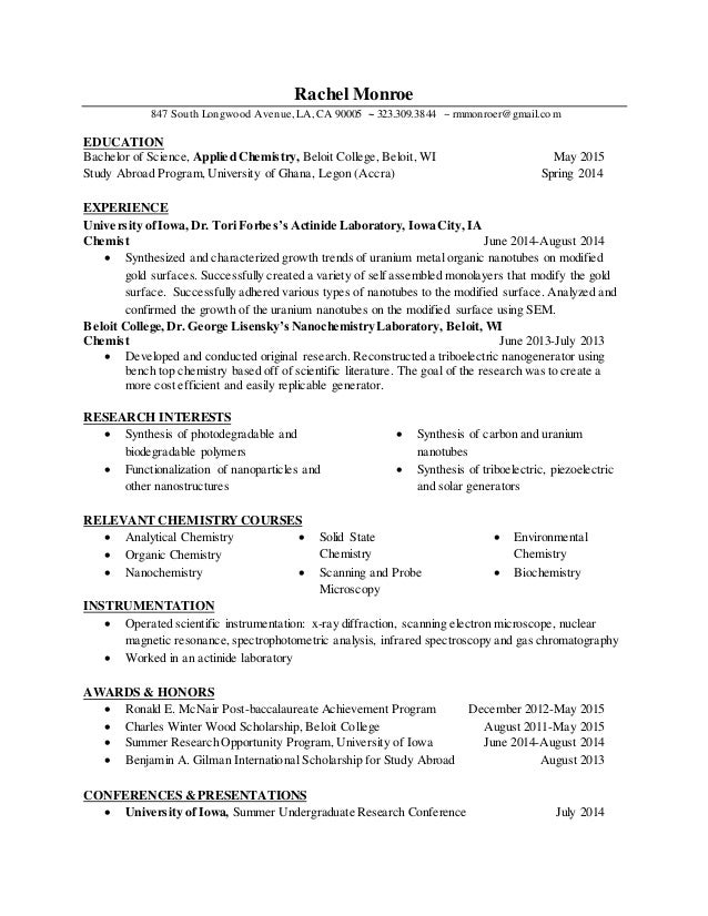 Chemistry Resume