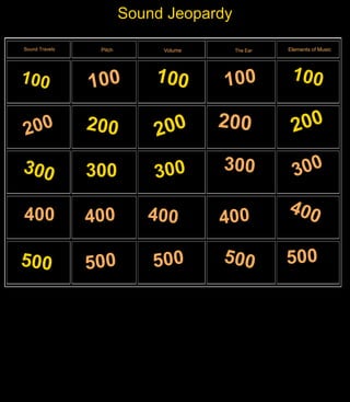 400
300
Sound Travels
Sound Jeopardy
Pitch The Ear Elements of MusicVolume
 
