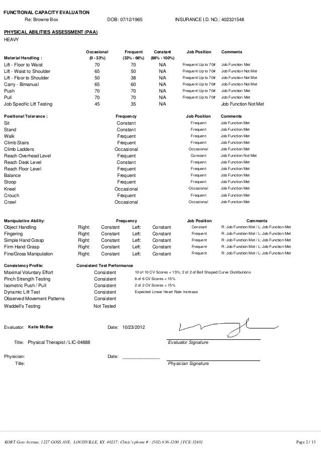 brown box employer fce sample capacity evaluation form