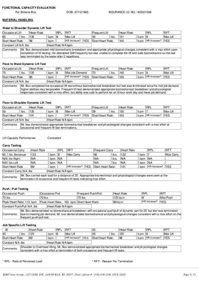 brown box employer fce sample capacity evaluation form