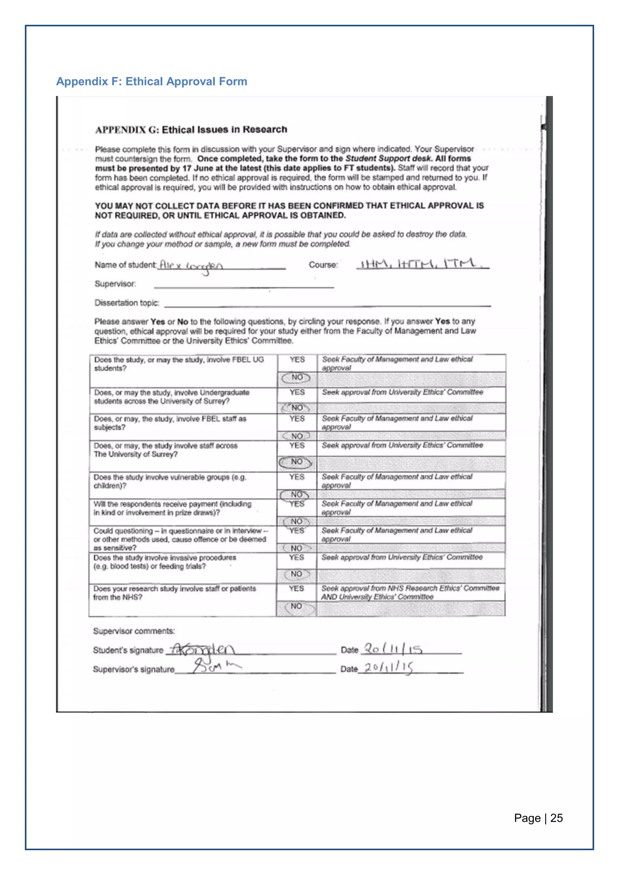 Page | 25
Appendix F: Ethical Approval Form
 