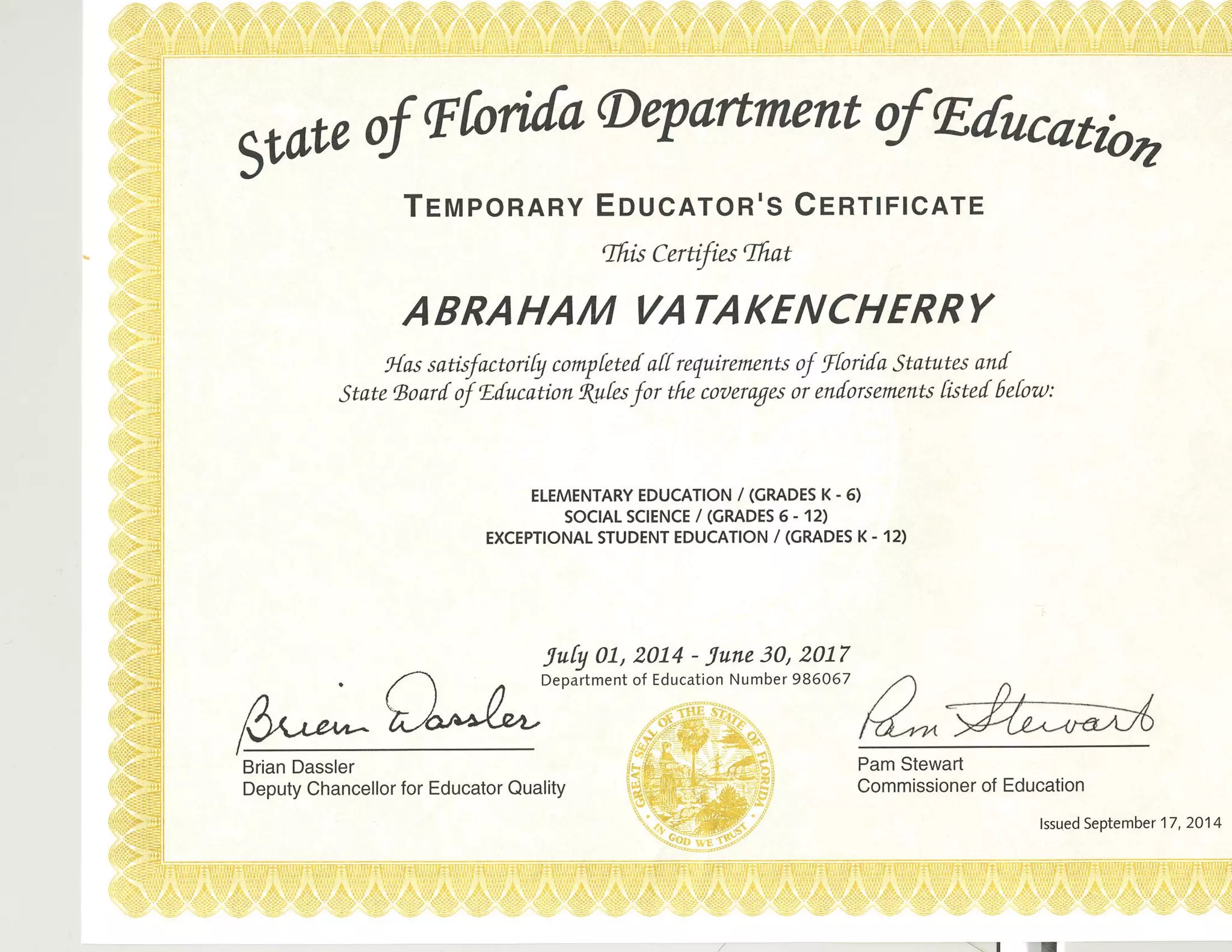 FLDOE Temp Certificate | PDF