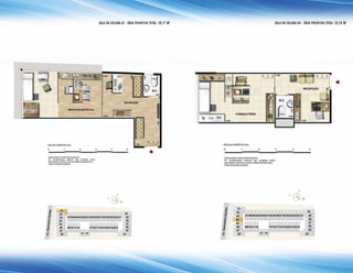 SALA da coluna 01 - ÁREA PRIVATIVA TOTAL: 29,77 M2
SALA da coluna 04 - ÁREA PRIVATIVA TOTAL: 22,70 M2
 