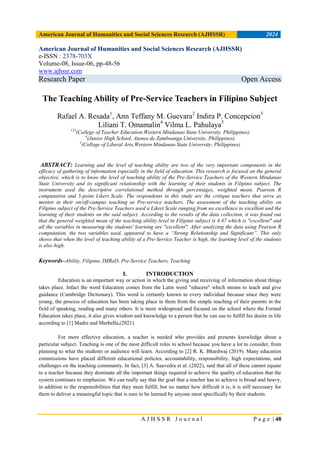 The Teaching Ability of Pre-Service Teachers in Filipino Subject | PDF