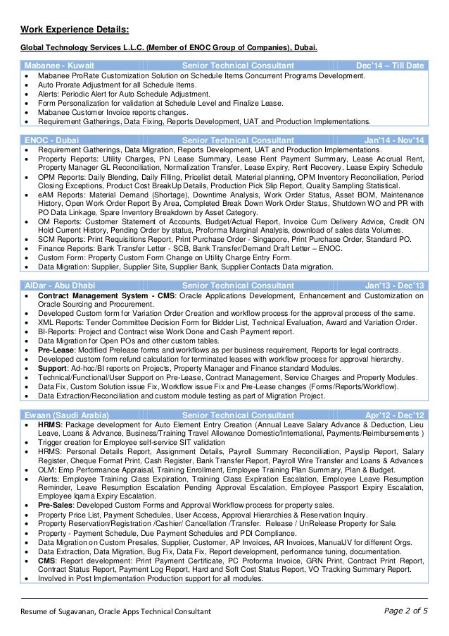 oracle developer sample resumes