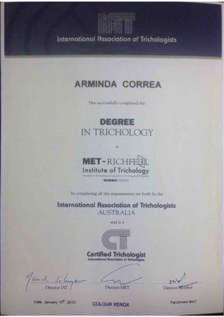 Certificate of tricholgy
