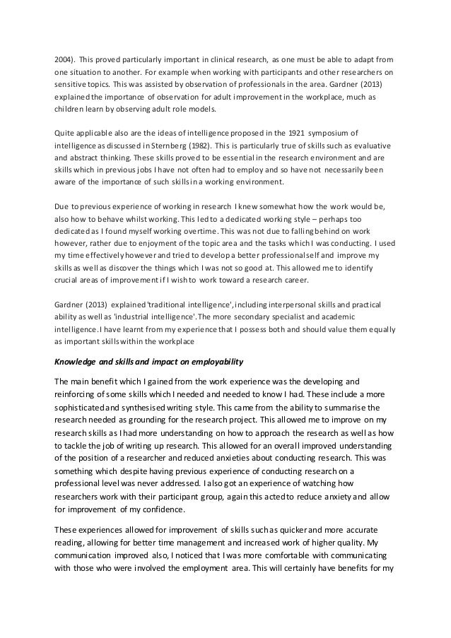 work experience portfolio sample
