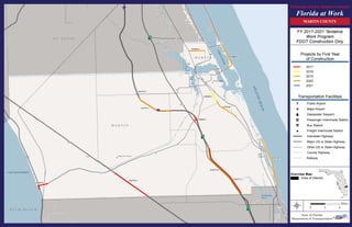 434273.4
434273.1
435139.1
432705.1
437701.1
437838.1
434275.1
432348.1
436096.1
438040.1
436869.1
434733.1
433349.1
10
10
10
Witham Field
Indiantown Airport
Hobe
Sound
North
Fork
St
Lucie
River
Loxahatchee
River
South
Fork
St
Lucie
River
LAKE OKEECHOBEE
INDIANRIVER
ATLANTICOCEAN
ST716
ST714
ST710
STA1A
ST732
ST707
ST5
ST91
ST76
£¤1
£¤1
£¤98
§¨¦95
§¨¦95
State of Florida
Department of Transportation
0 2 4
Miles
®
Deepwater Seaportí
n¤ Passenger Intermodal Station
Bus Stationn£
Freight Intermodal Station#
Major US or State Highway
Other US or State Highway
County Highway
Major Airport
o
Interstate Highway
Public Airportp
Transportation Facilities
Railway
Florida at Work
Transportation Improvements
MARTIN COUNTY
FY 2017-2021 Tentative
Work Program
FDOT Construction Only
Overview Map:
Area of Interest
2017
2018
2019
2020
2021
Projects by First Year
of Construction
Page 28
 