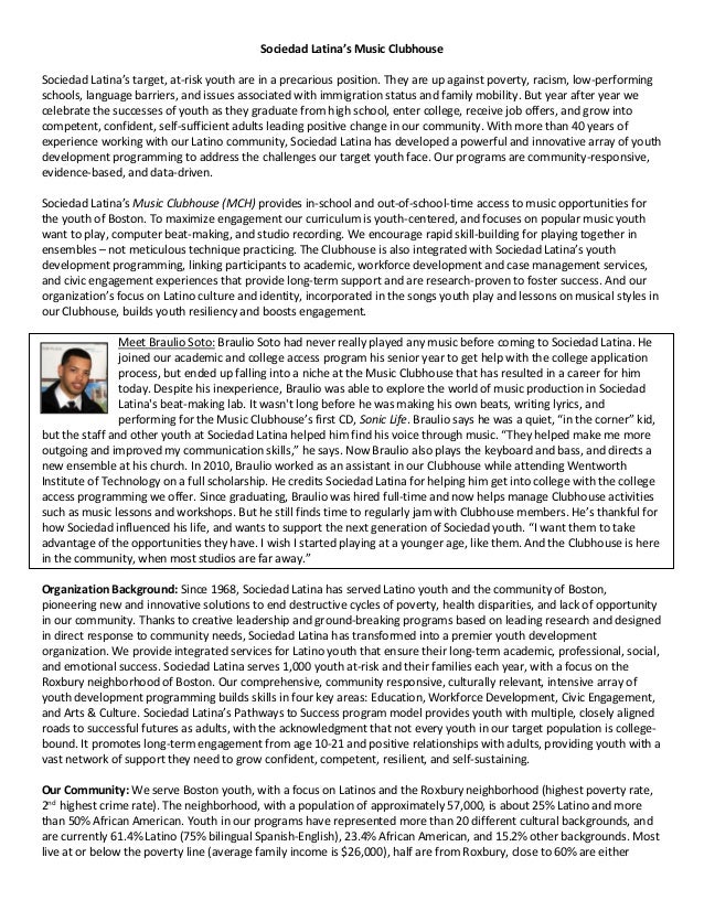 music grant proposal sample sociedad latina
