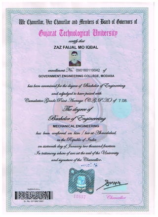 B.E MECHANICAL DEGREE ATTESTED CERTIFICATE | PDF