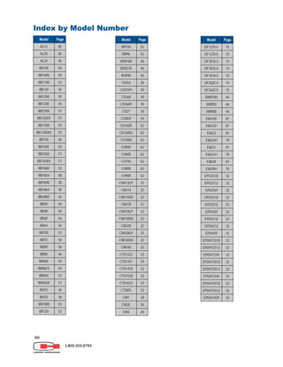 88
1.800.323.9793
Index by Model Number
Model Page
AL12 85
AL20 85
AL24 85
BB100 56
BB1000 59
BB1100 53
BB120 56
BB1200 59
BB120E 55
BB120X 57
BB120XX 57
BB1300 53
BB1300XX 53
BB150 56
BB150E 55
BB150X 57
BB150XX 57
BB1600 53
BB1824 58
BB1848 58
BB1864 58
BB200D 56
BB40 56
BB48 56
BB60 56
BB64 56
BB700 53
BB72 56
BB90 56
BB96 56
BB96E 55
BB96ES 55
BB96X 57
BB96XX 57
BH2S 36
BH3S 36
BR1000 52
BR120 52
Model Page
BR150 52
BR96 52
BSR180 46
BSR270 46
BSR90 46
CD252 30
CD252H 30
CD260 30
CD260H 30
CD27 30
CGM24 26
CH1600 62
CH1600U 62
CH1800 62
CH500 62
CH600 62
CH750 62
CH800 62
CH900 62
CNH12LP 23
CNH14 22
CNH14XD 22
CNH18 22
CNH18LP 23
CNH18XD 22
CNH28 22
CNH28LP 23
CNH28XD 22
CNH40 22
CTD1222 33
CTD1321 33
CTD1418 33
CTD1520 33
CTD1622 33
CTDRS 33
CW1 28
CW2E 28
CW4 28
Model Page
DF1220-4 15
DF1220-5 15
DF1818-3 15
DF1818-4 15
DF1818-5 15
DF2620-4 15
DF2620-5 15
DMR100 46
DMR50 46
DMR80 46
E8610V 81
E8612V 81
E8623 81
E8623H 70
E8631 81
E8631H 70
E8639 81
E8639H 70
EPD2S10 32
EPD2S12 32
EPD2S9 32
EPD3S10 32
EPD3S12 32
EPD3S9 32
EPD4S10 32
EPD4S12 32
EPD4S9 32
EPDHT2S10 32
EPDHT2S12 32
EPDHT2S9 32
EPDHT3S10 32
EPDHT3S12 32
EPDHT3S9 32
EPDHT4S10 32
EPDHT4S12 32
EPDHT4S9 32
 