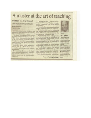 Master at the Art of Teaching Newspaper Article