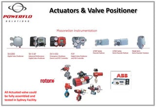 Actuators & Valve Positioner
All Actuated valve could
be fully assembled and
tested in Sydney Facility
 