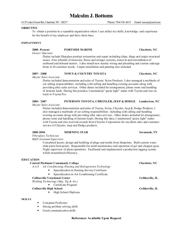malcolm s sales resume